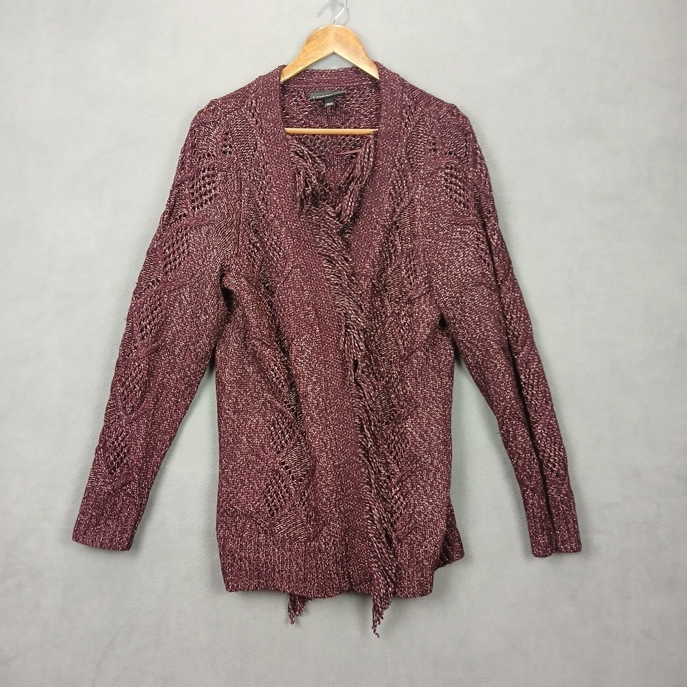 Lane Bryant Cardigan Sweater Womens 14-16 Purple Cotton Open Front Fringe Detail